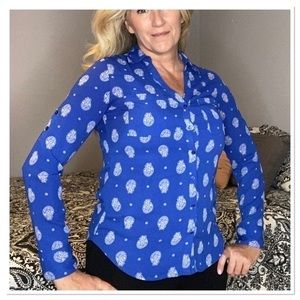 Express Sz S Portofino Shirt Royal Blue Sz Small paisley floral print Bl…